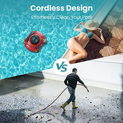 HICHEE P1 CORDLESS AUTOMATIC POOL CLEANER FOR POOLS UP TO 900 SQ. FT – RED/BLACK