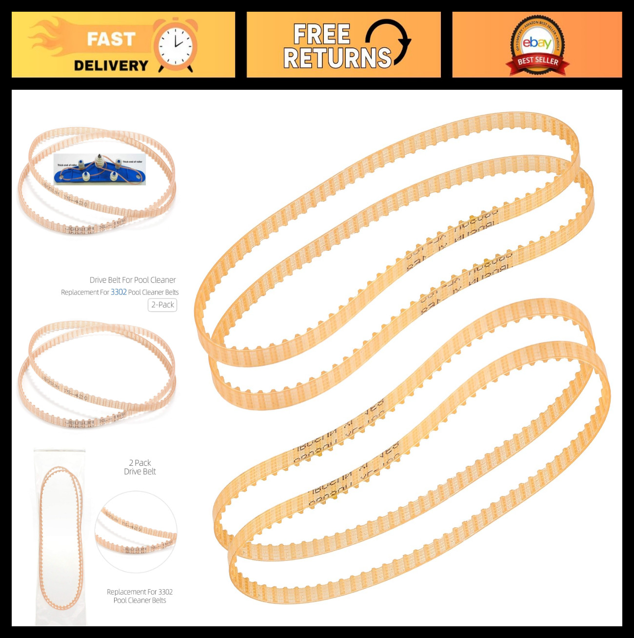 Replacement Drive Belts for Pool Cleaner – Compatible with Aquabot Parts (4 Pack
