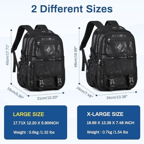 Mesh Backpack, 17in Heavy Duty See Through Backpack Ultra Black-17in
