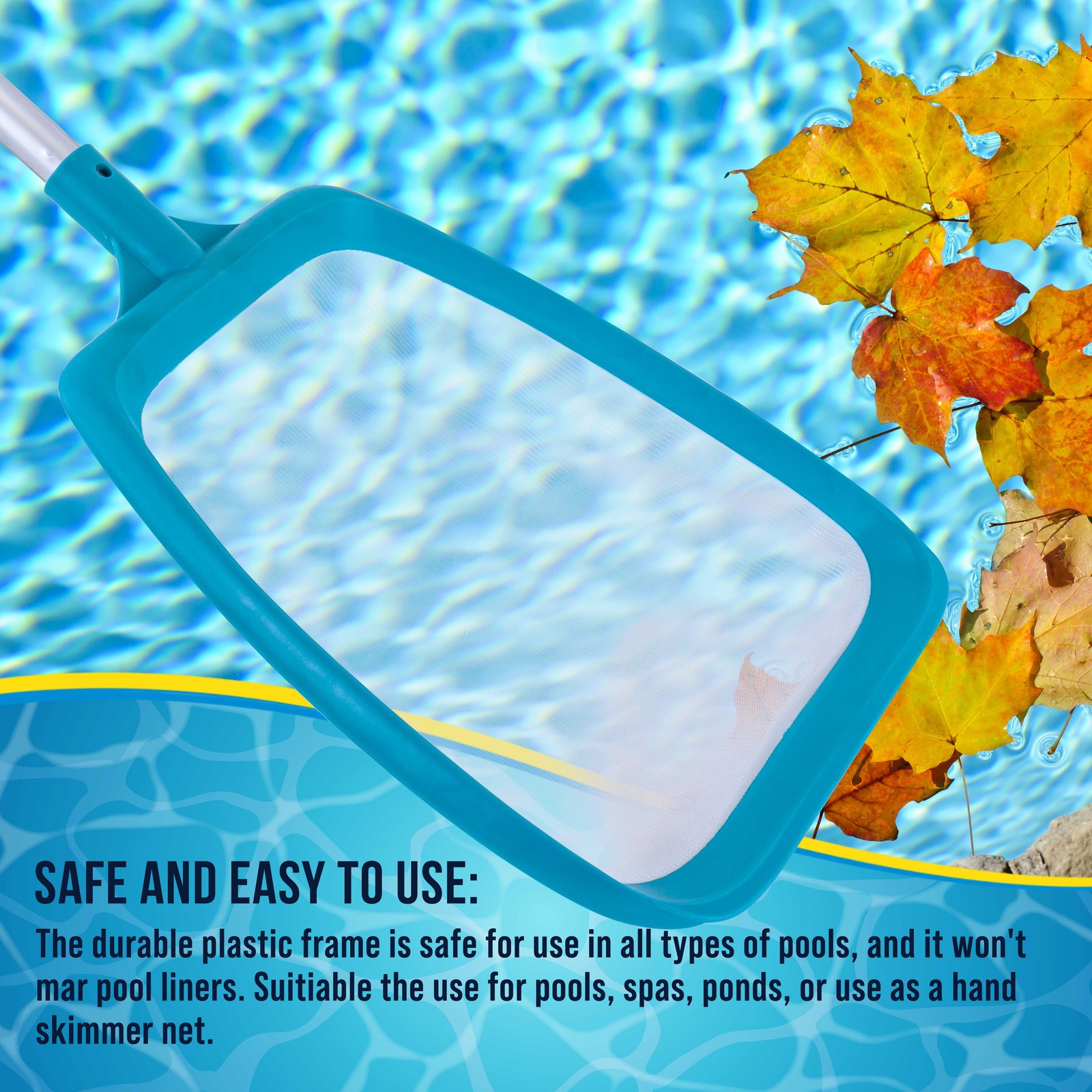 U.S. Pool Supply Spa, Hot Tub, Pool Hand Leaf Skimmer Net, 17&Prime; Pole – Ultra Fine