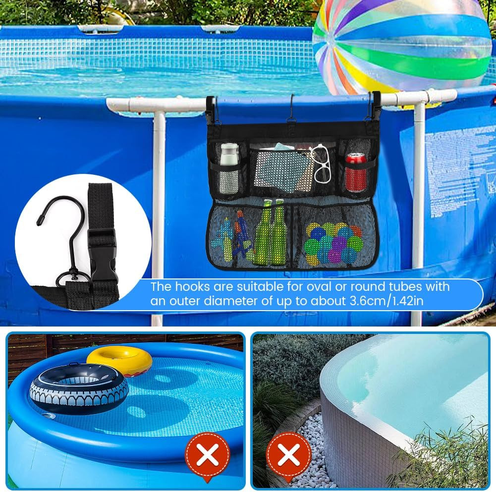 Pool Float Storage Net, above Ground Pool Hanging Organizer with 5 Mesh Pockets,