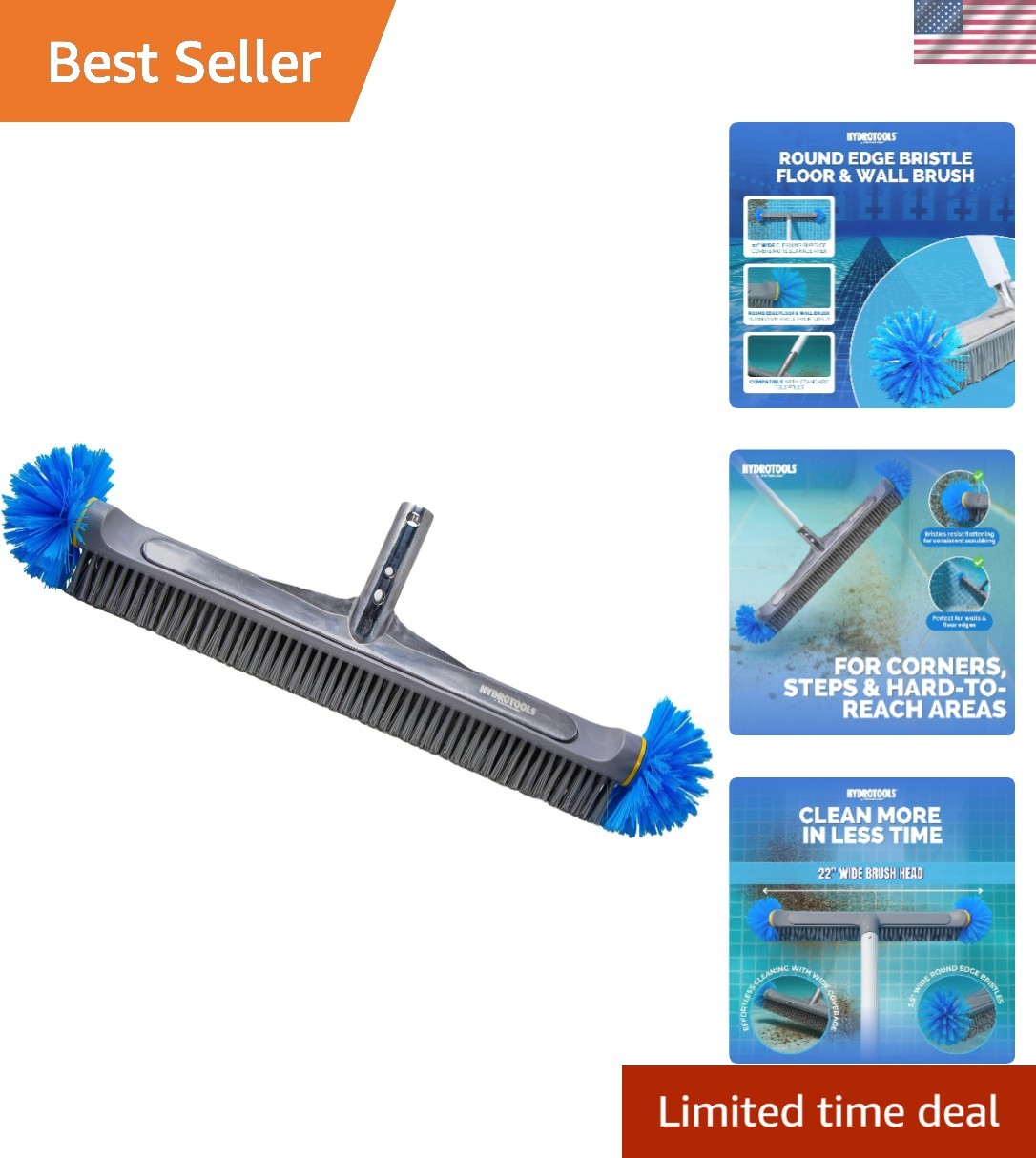 HYDROTOOLS Pool Brush Head for Inground & Above Ground Pools | EZ Clip Compat…