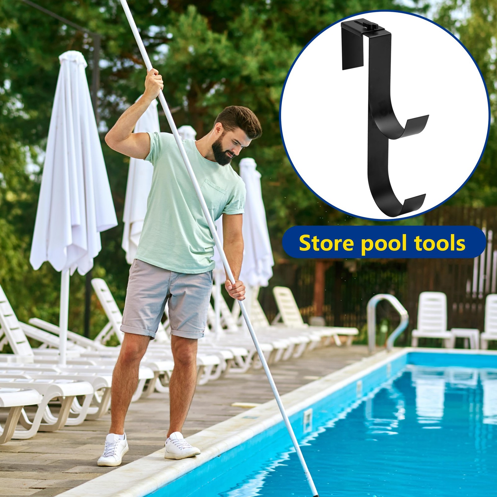 2 Pcs Adjustable Pool Fence Hooks for Pool Equipment, Black Heavy Duty Fence …