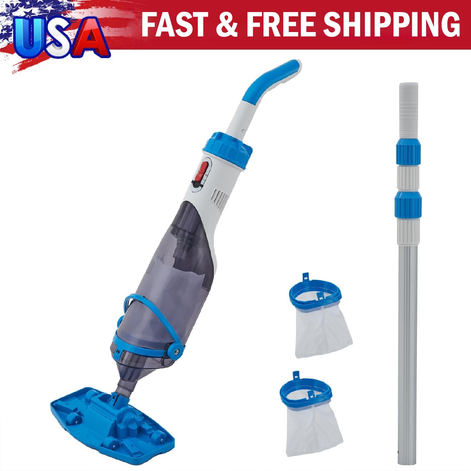 Cordless Rechargeable Pool Vacuum Handheld with Telescopic Pole for Above Ground