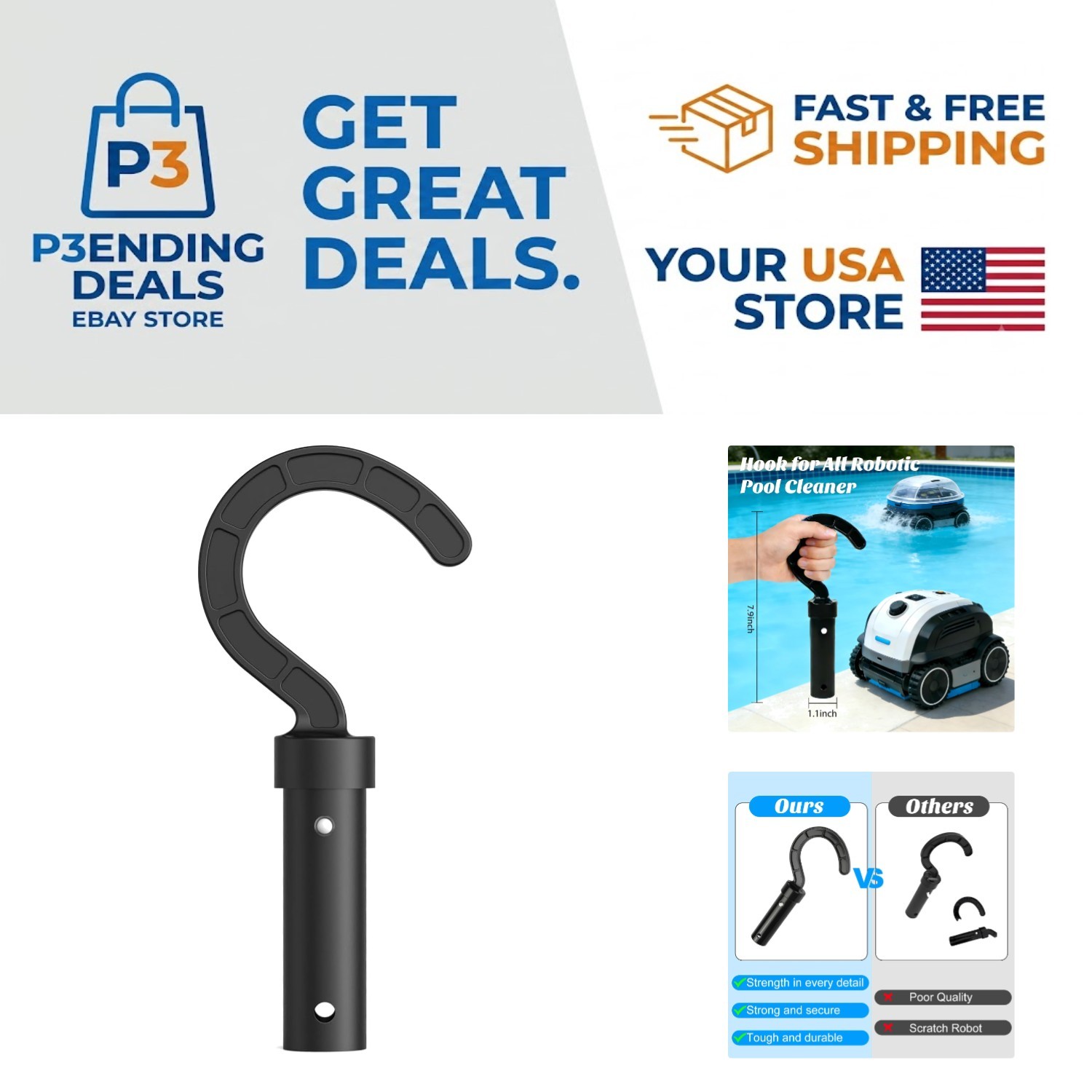 Durable Pool Cleaner Hook for Robotic Vacuums – Ideal for Above & Underwater