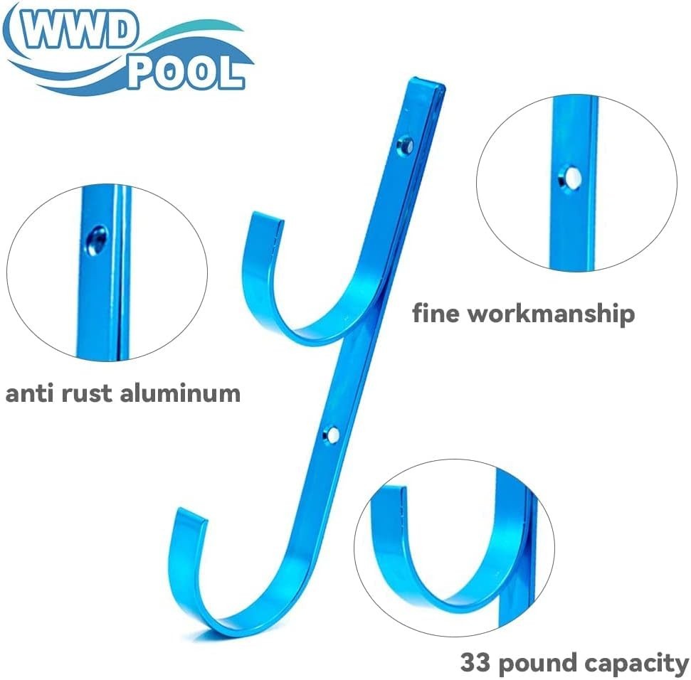 Swimming Pool Aluminum Pole Hanger Set, Blue, 1-Pack 2 Hooks, for Telescoping…