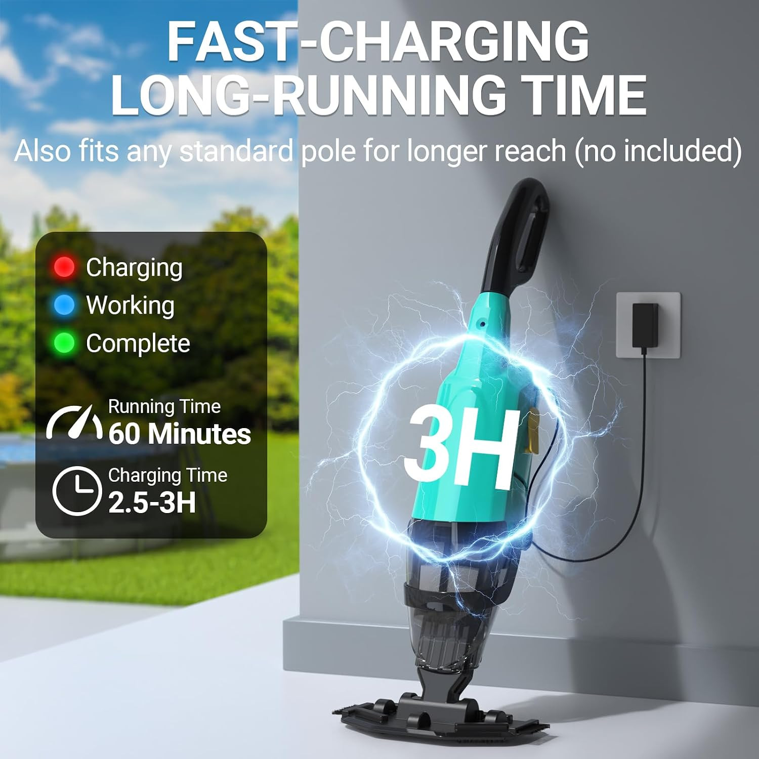 Pool Vacuum for above Ground Pool, 18GPM Powerful Suction/87” Extension Pole/60M