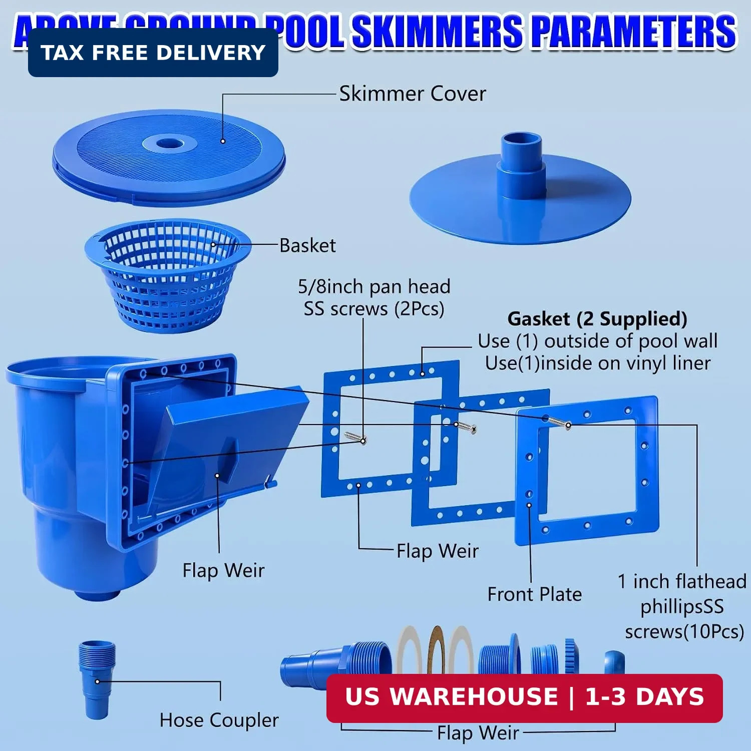 New Above-Ground Pool Skimmer, Thru-lWall-Mounted Above-Ground Pool Skimmer (wit