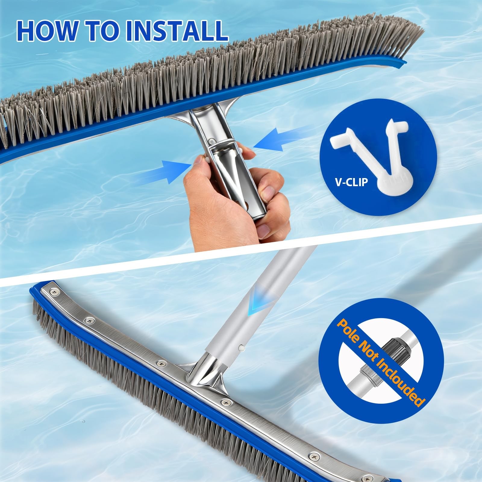 18&Prime; Wide Pool Brush Head – Combo Nylon & Stainless Steel Wire Bristles, Heavy…
