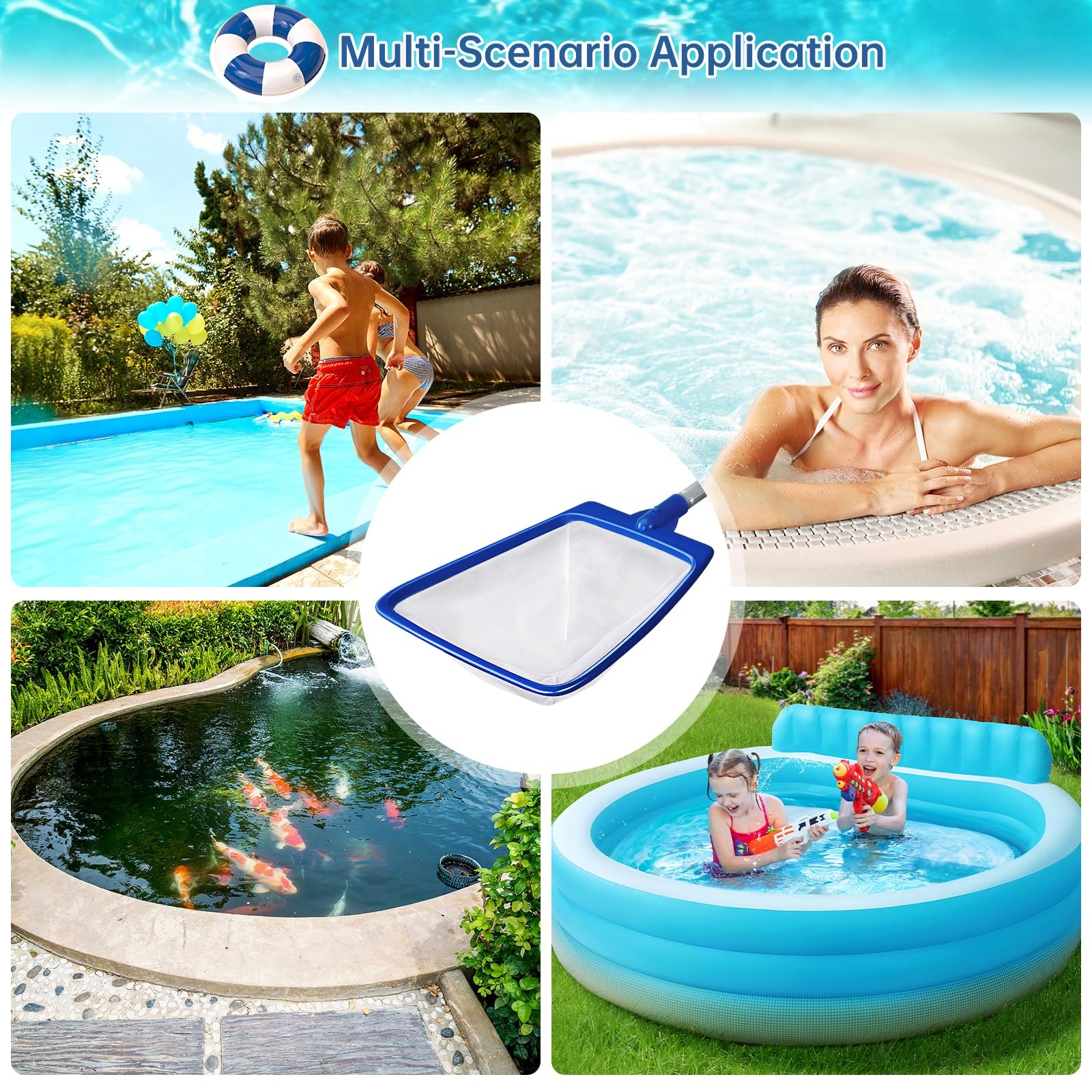 Heavy Duty Pool Skimmer Net for Leaves, Bugs & Debris Easy Clean Tool