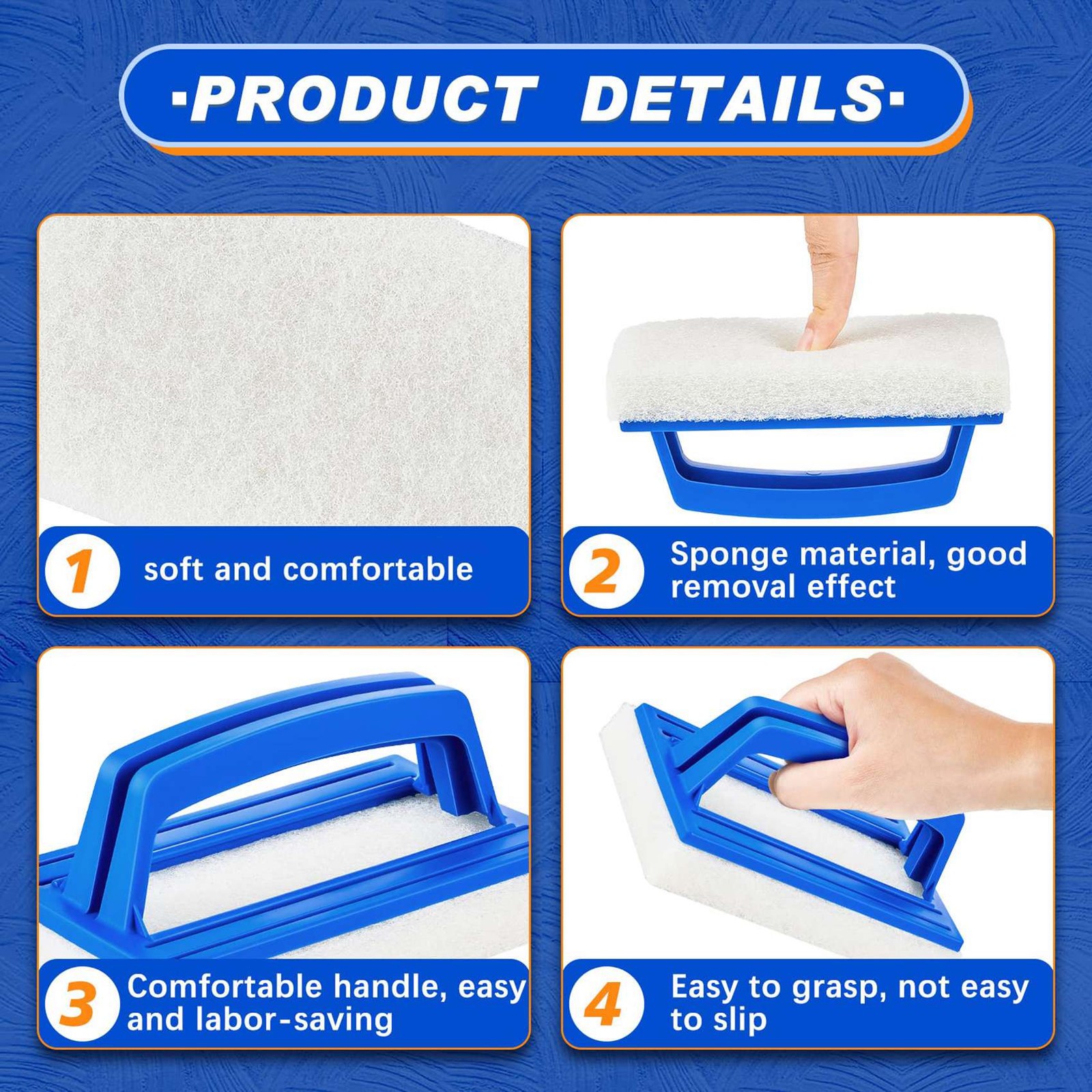2 Pack Hand-Held Pool Scrub Brush,Scrubbing Scouring Sponge Pad for4809