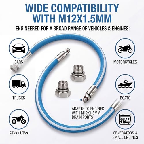 2 Pack 12mm Upgraded Engine Oil Drain Hose M12x1.5mm 18&Prime; Length Heavy Duty