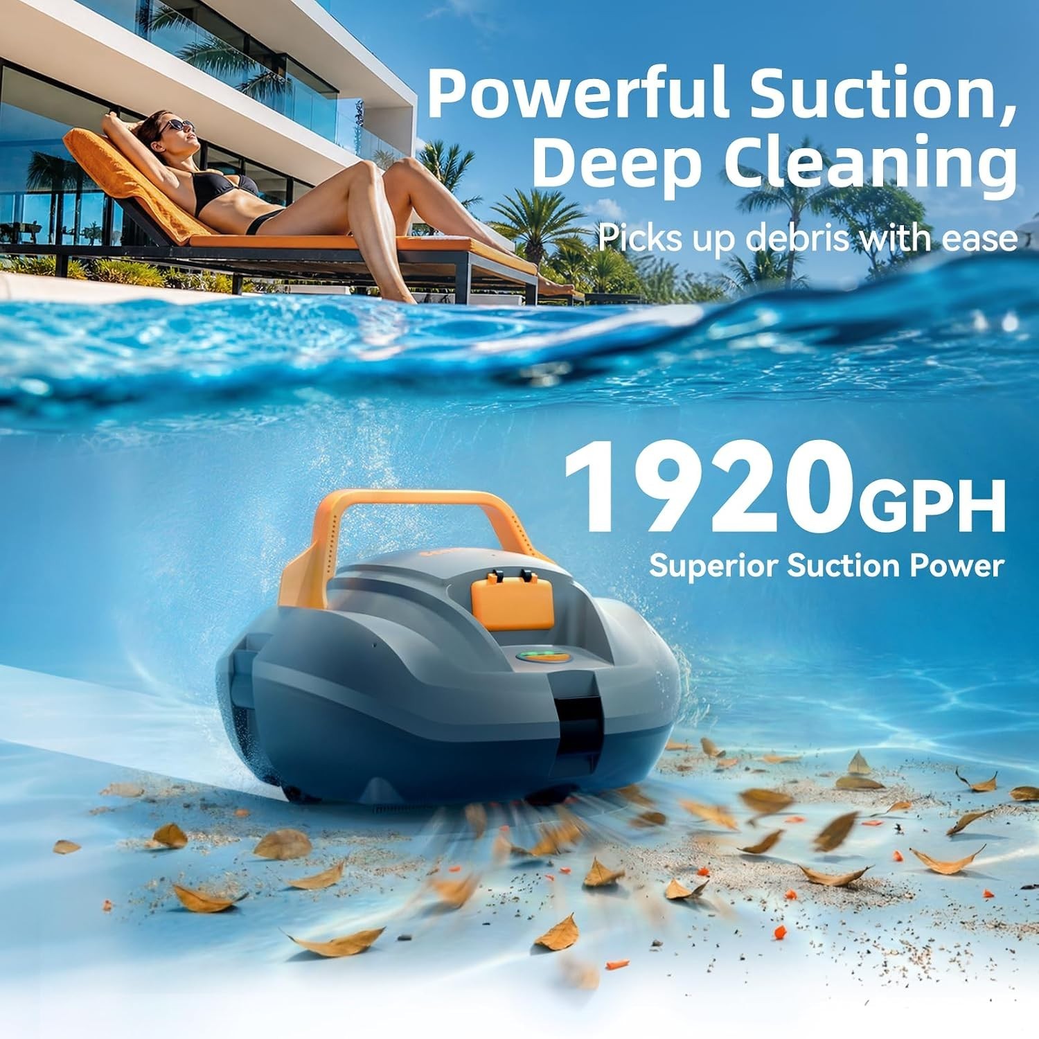 Powerful Dual-Motor Pool Cleaner – Easy Push Button Operation, Cordless Design