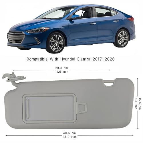 Pair Sun Visor Compatible with 2017-2020 Hyundai Elantra, (Gray) Left & Right