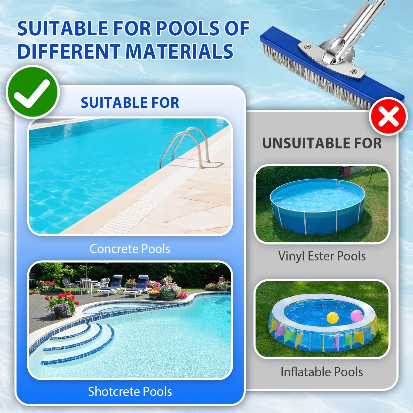 10-Inch Pool Brush Head – Combo Nylon & Stainless Steel Wire Bristles, Heavy Dut