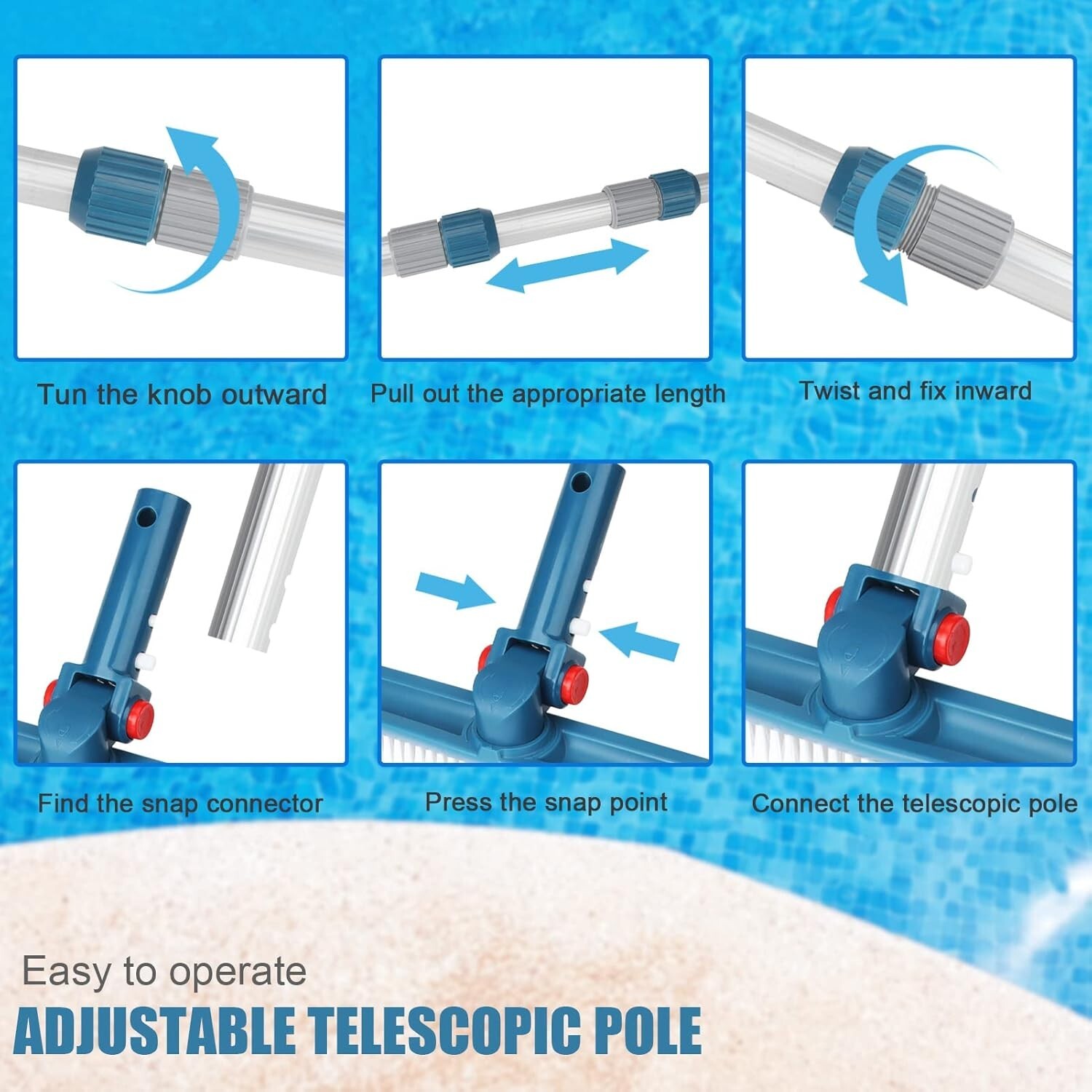 Professional 16 Foot Telescopic Aluminum Swimming Pool Pole-Attach Connect