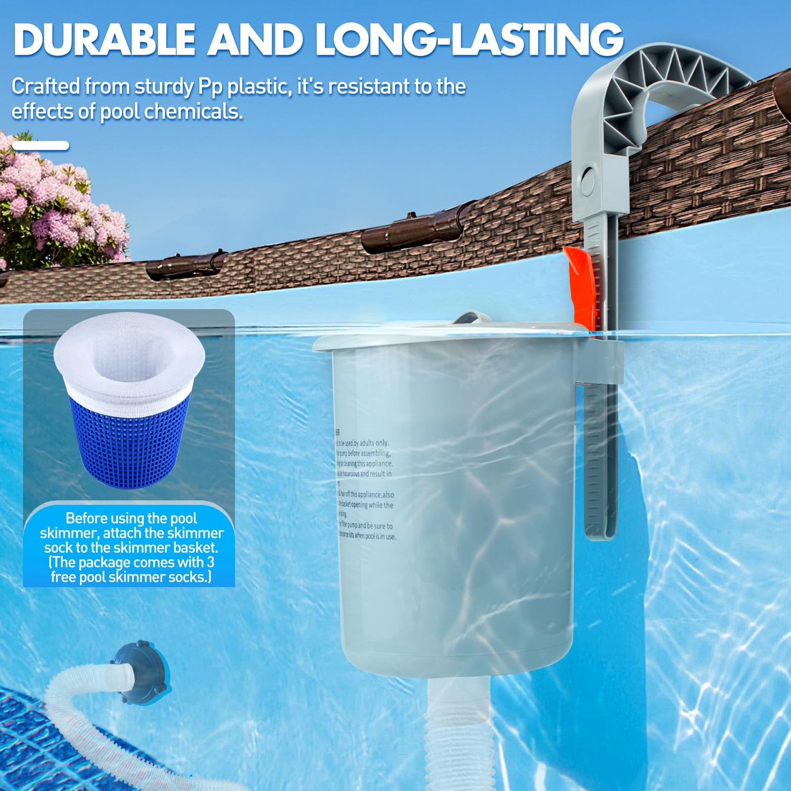 Automatic Pool Surface Skimmer Wall Mount Debris Cleaner Floating Filter For Abo