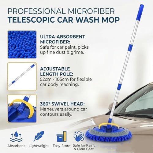 41&Prime; Car Cleaning Brush with Telescopic Handle—Aluminum Alloy Long Rod—Long Rod