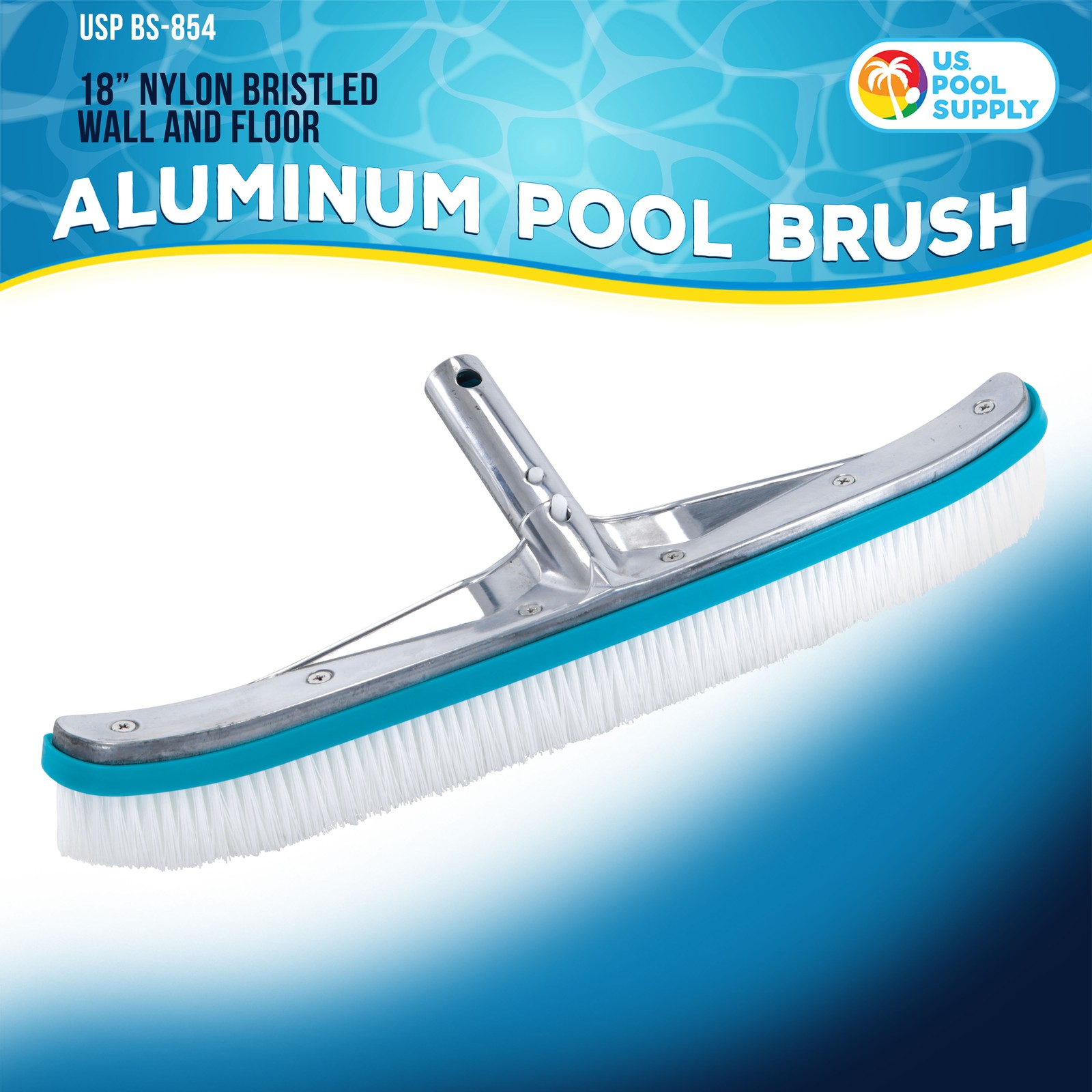18&Prime; Aluminum Wall & Floor Swimming Pool Brush w/ Nylon Bristles & EZ Clip Handle