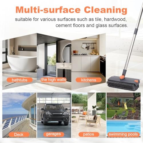 Floor Scrub Brush with 64&Prime; Long Handle – 360° Swivel Heads Household Push