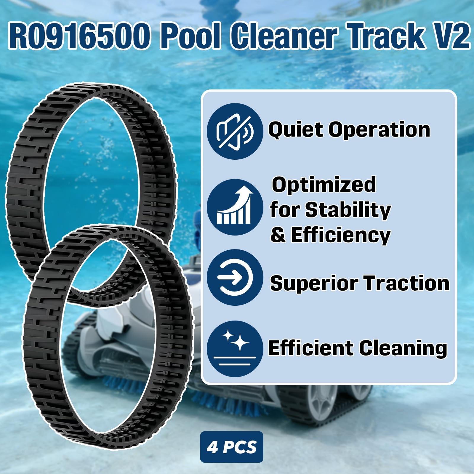 4-Pack R0916500 Pool Cleaner Tracks V2, Replacement Belt Compatible with Suct…
