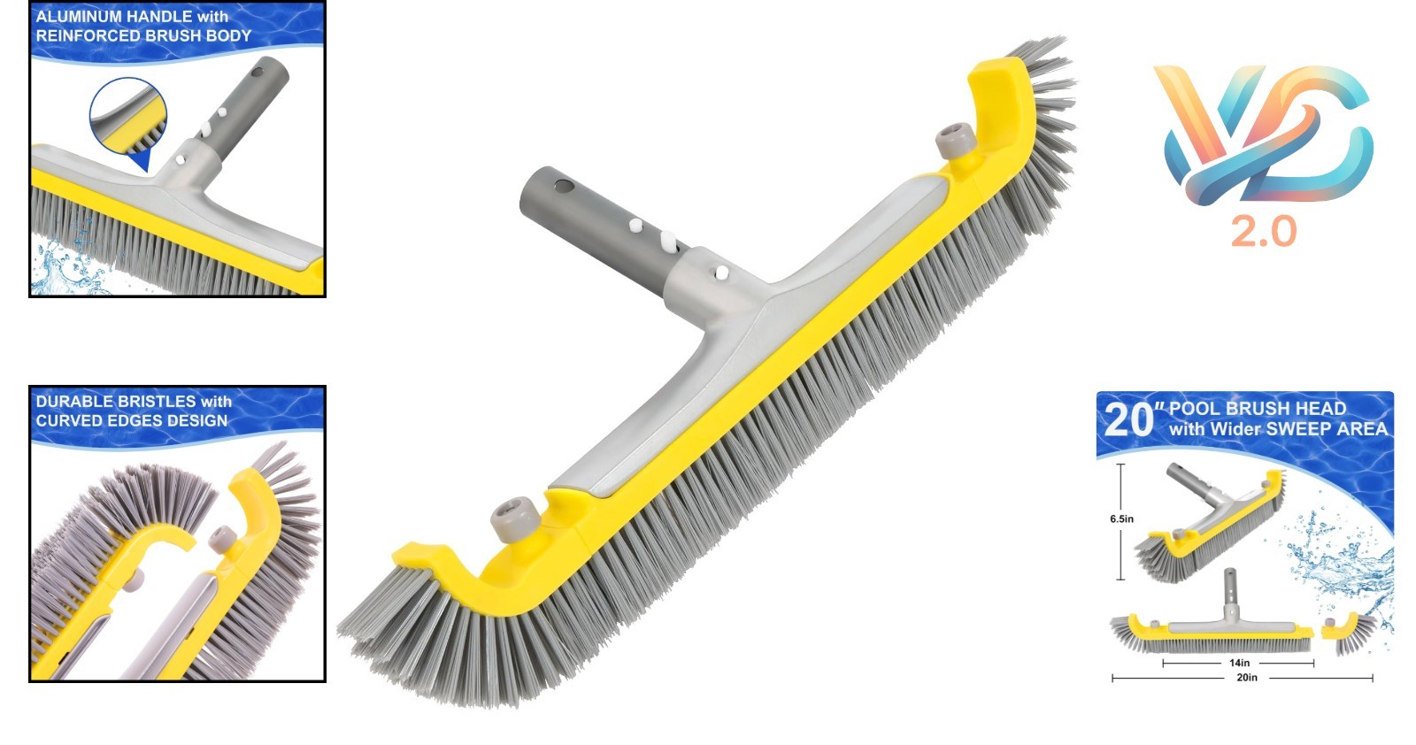 Heavy Duty 20 Inch Pool Brush with BPT Bristles for Inground Pool Cleaning