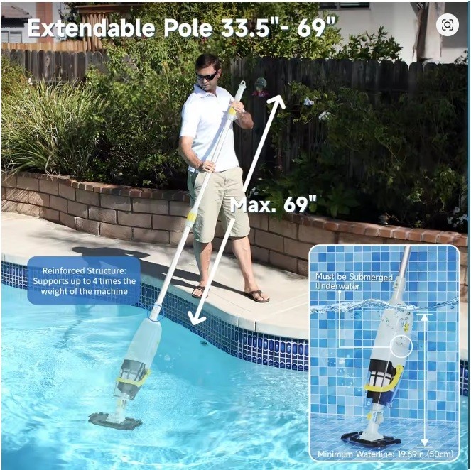 YM-S1-03 Cordless Handheld Pool Vacuum Cleaner Rechargeable IPX8 Waterproof