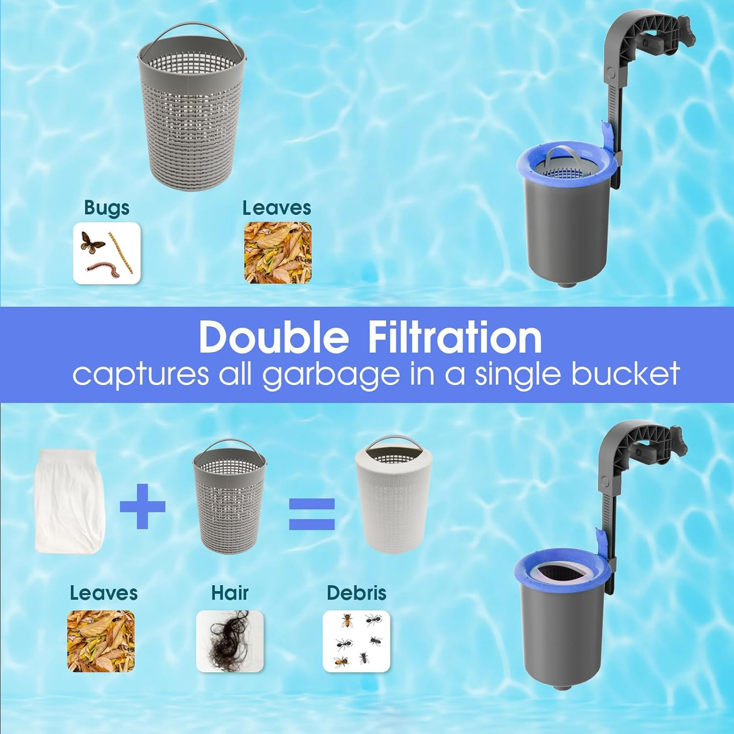 Wall Mount Swimming Pool Surface Debris Skimmer Basket with Socks,Above Ground P