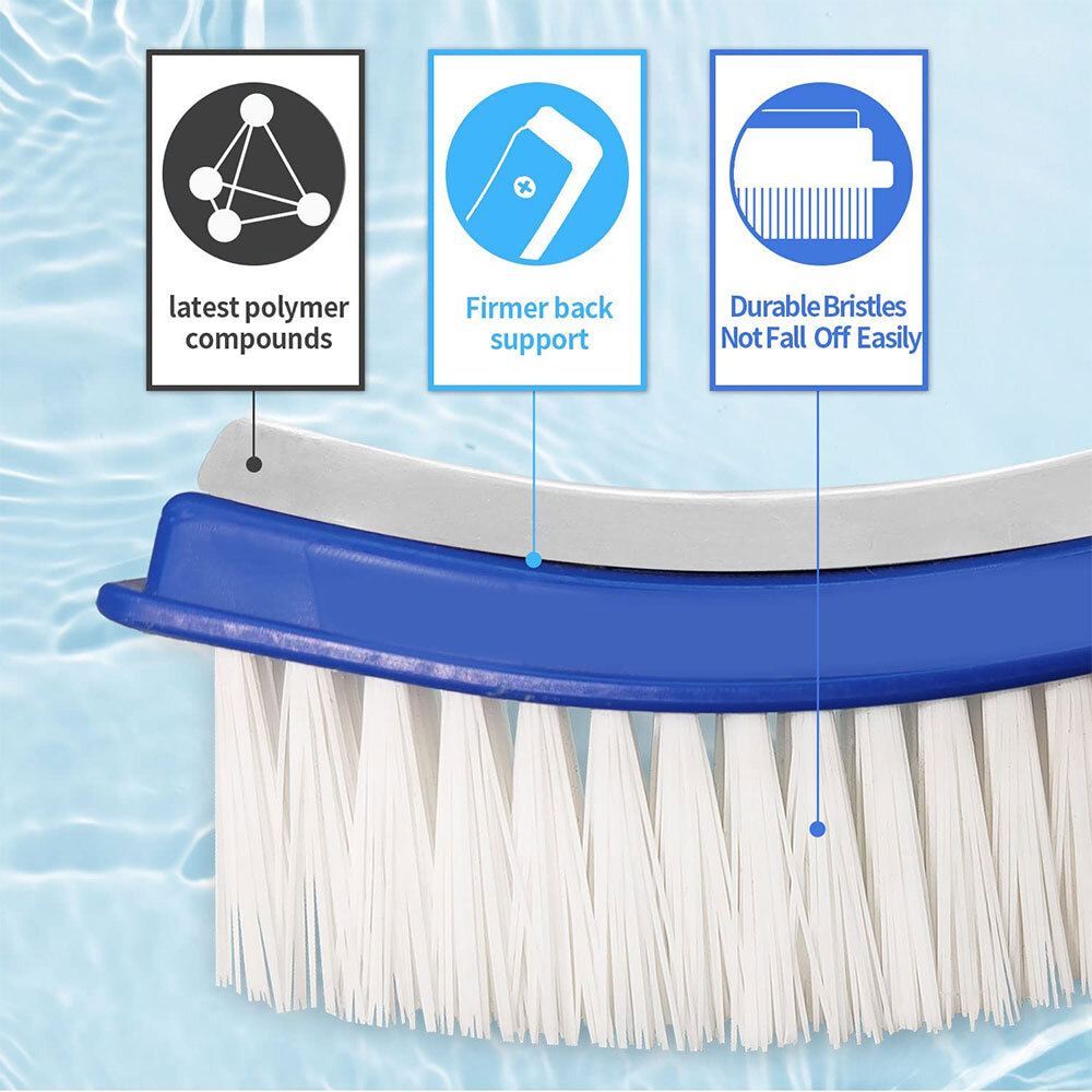 18&Prime; Curved Pool Spa Wall & Floor Brush with Nylon Bristle & Aluminum Body