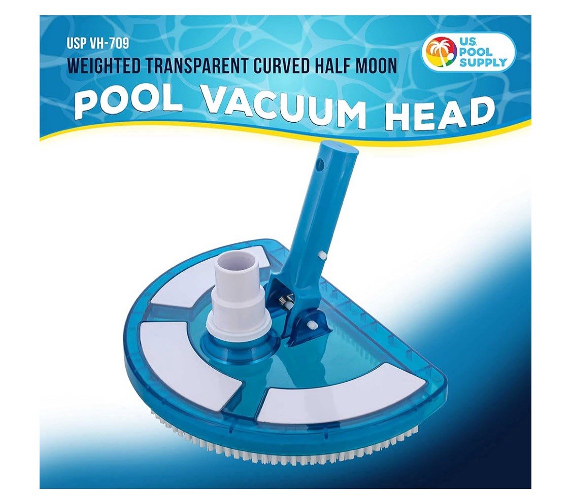 USP Pool Vacuum Brush Head Curved Half Moon Body 10×7&Prime; Swivel Connect VH-709