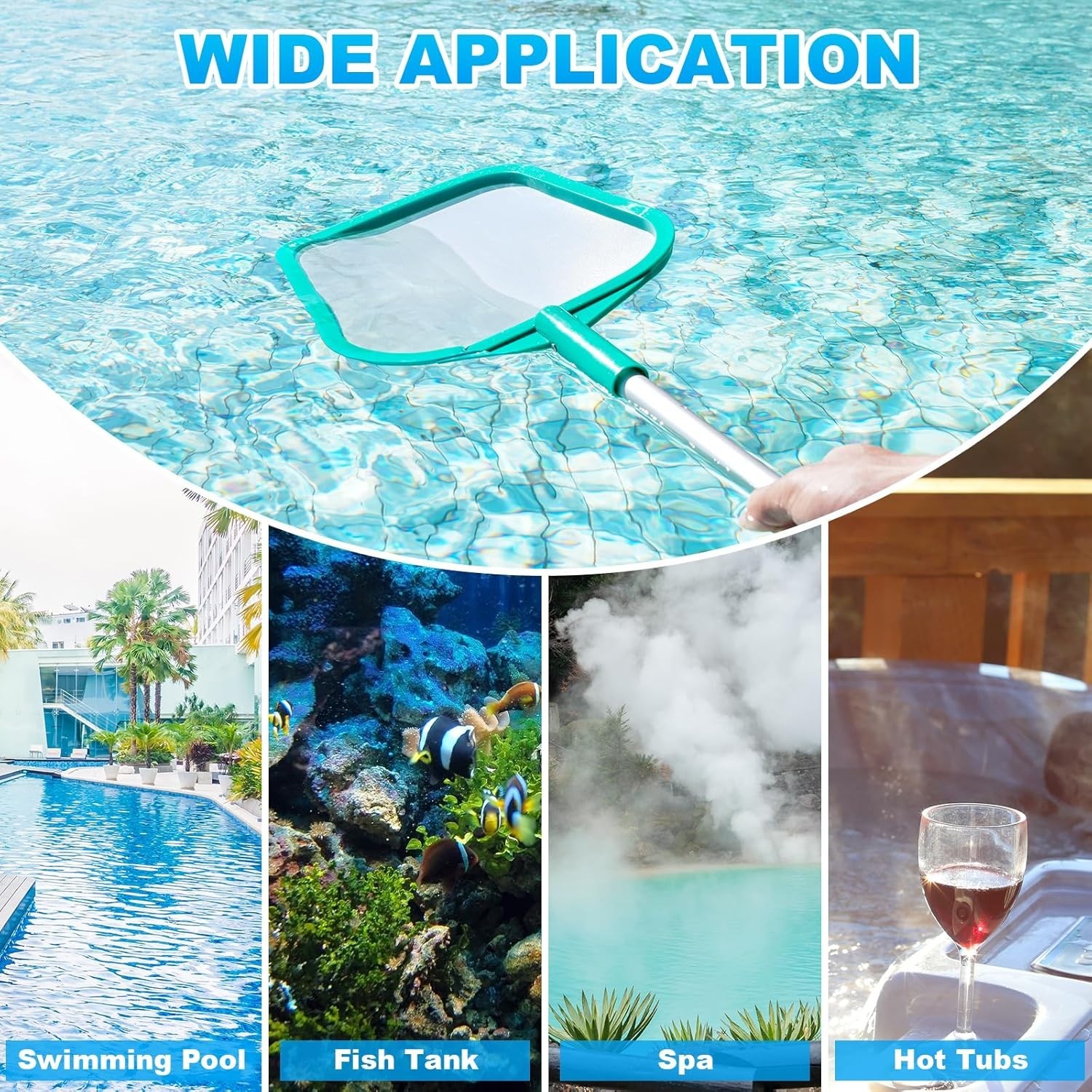 Pool Skimmer Net with Pole, Fine Mesh, Solid Plastic Frame for Pool & Hot Tub