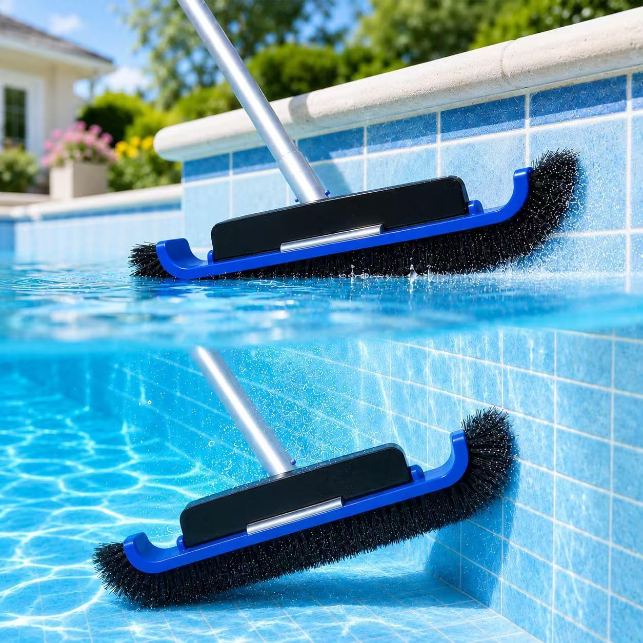 17.5&Prime; Pool Brush Head, Curved Swimming Pool Cleaning Brush with Reinforced