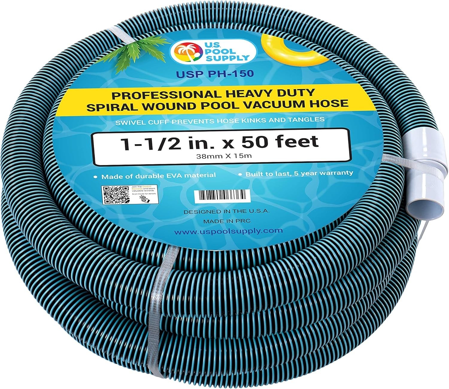 Pool Vacuum Hose – 1-1/2&Prime; x 50&prime; Professional Heavy Duty Pool Hose for Inground,
