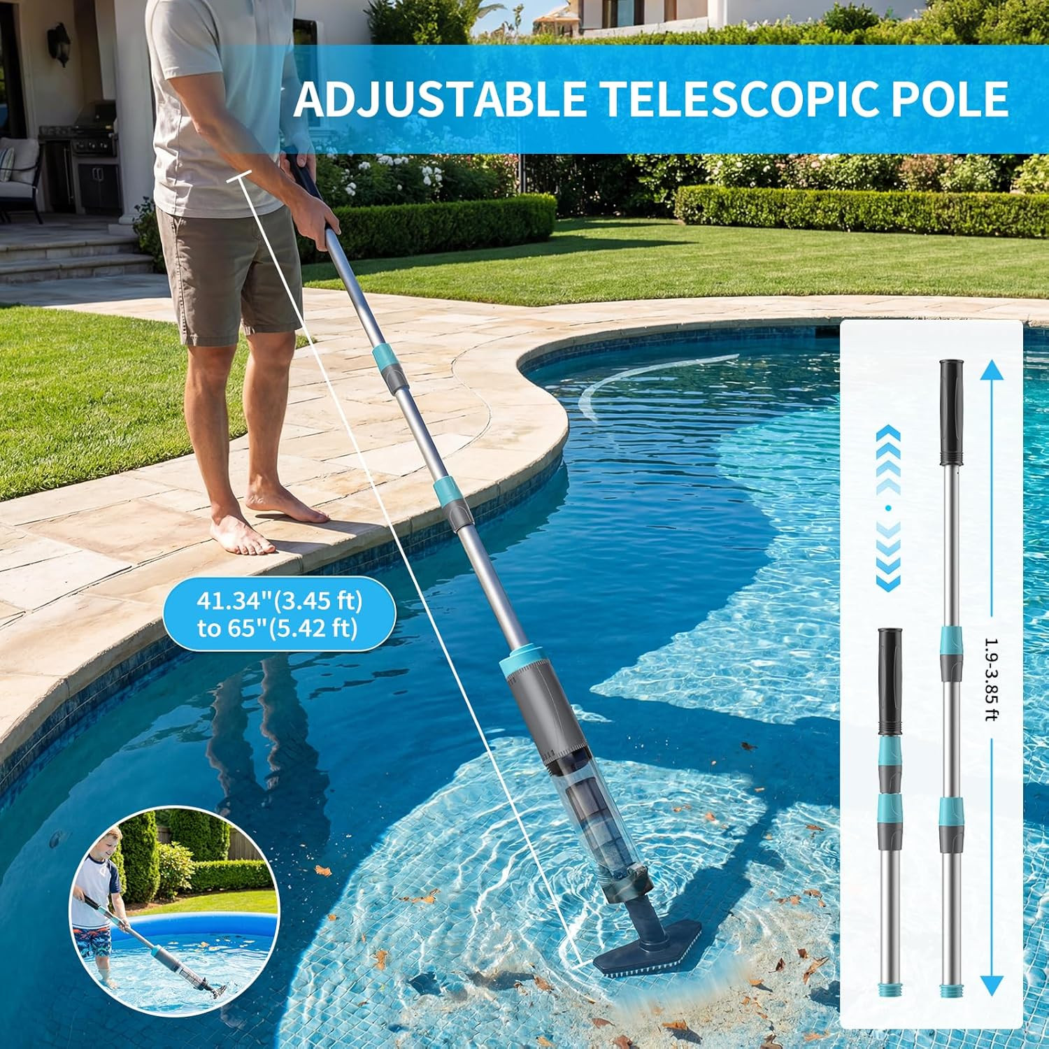VERVEWAVE Handheld Hot Tub Vacuum, Cordless Small Pool Vacuum for above Ground P
