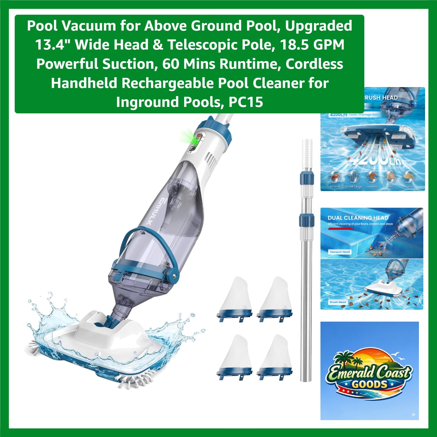 Effortless Cleaning: Cordless Pool Vacuum with Telescopic Pole & Safety Features