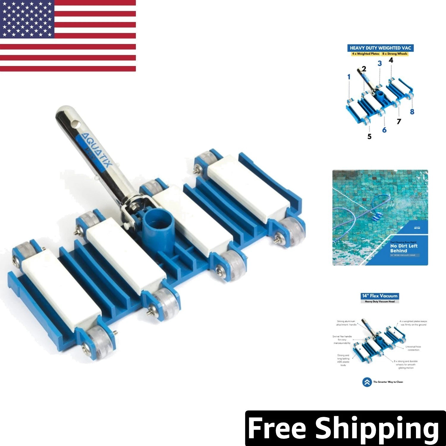 Efficient 14&Prime; Weighted Pool Vacuum Head with Wheels – Ideal for All Pool Types