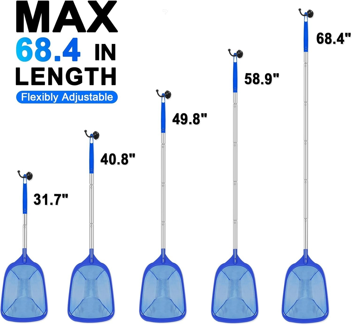 Professional-Grade Pool Skimmer Net – 2.6-5.7 ft Telescopic Pole for All Pools