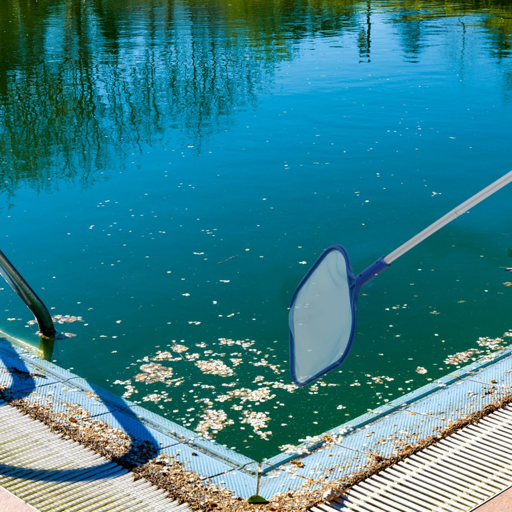 1 Set Pool Skimmer Kit Durable Plastic Blue with Removable Pole for Outdoors