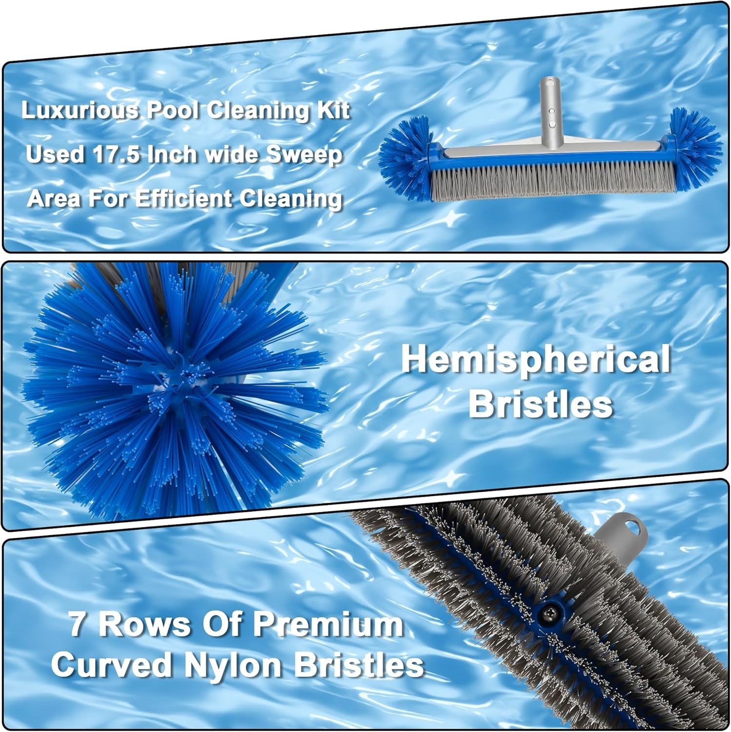 4-Piece Pool Cleaning Kit Heavy Duty Skimmer Net Brush Wall Scrubber Above Gr…