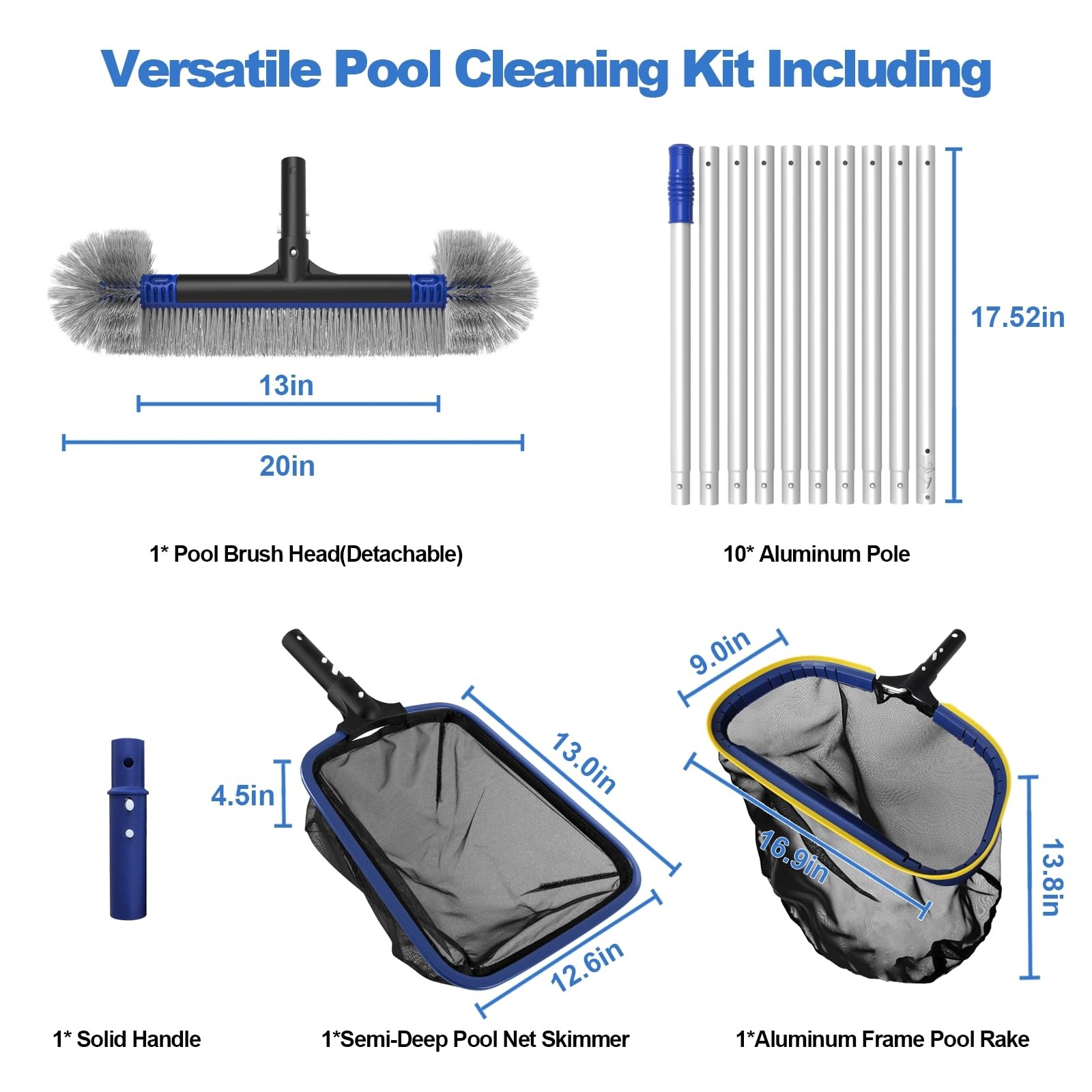 Best Poolvio 5-in-1 Pool Cleaning Kit – Includes Semi-Deep Skimmer Net Aluminum