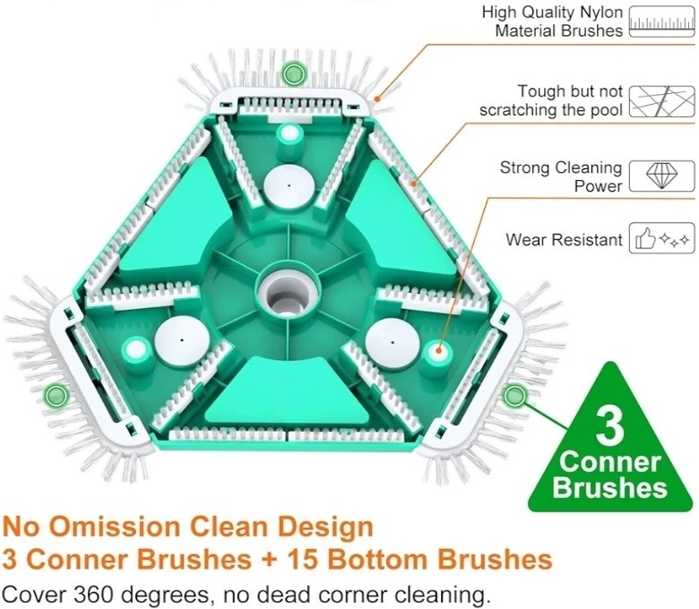 Upgrade Pro Weighted Triangular Pool Rotative Vacuum Head With Brush & Ez Clip H