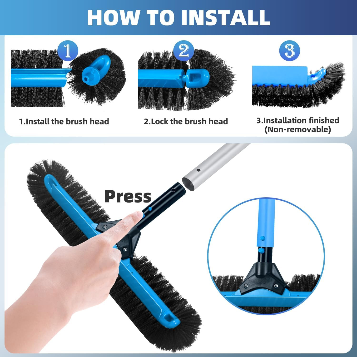 20&Prime; Wide Pool Brush Head Heavy Duty Cleaning 12-Rows Soft Bristles Brushes Vinyl