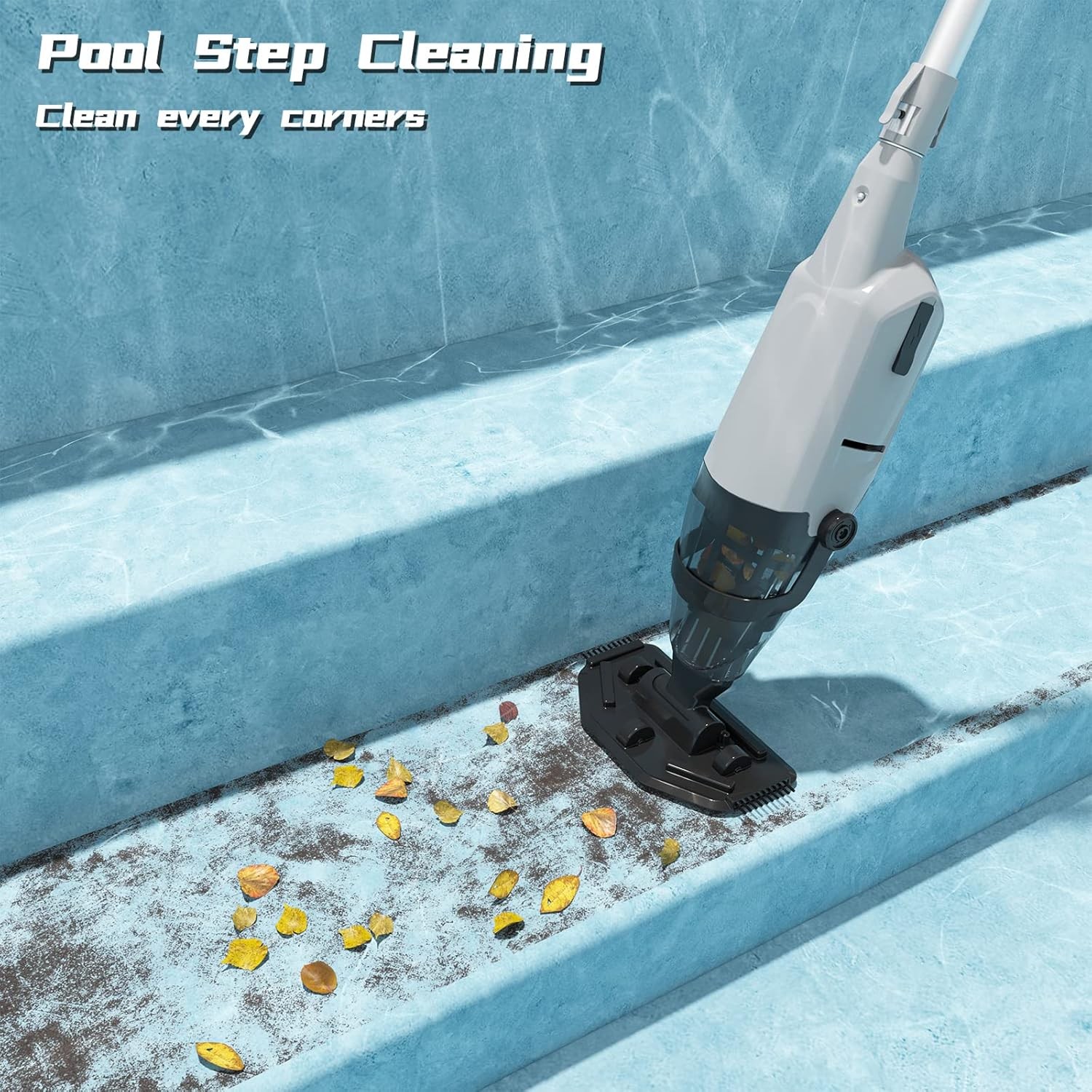 Cordless Rechargeable Handheld Pool Vacuum Cleaner w/ Telescopic Pole 60min IPX8