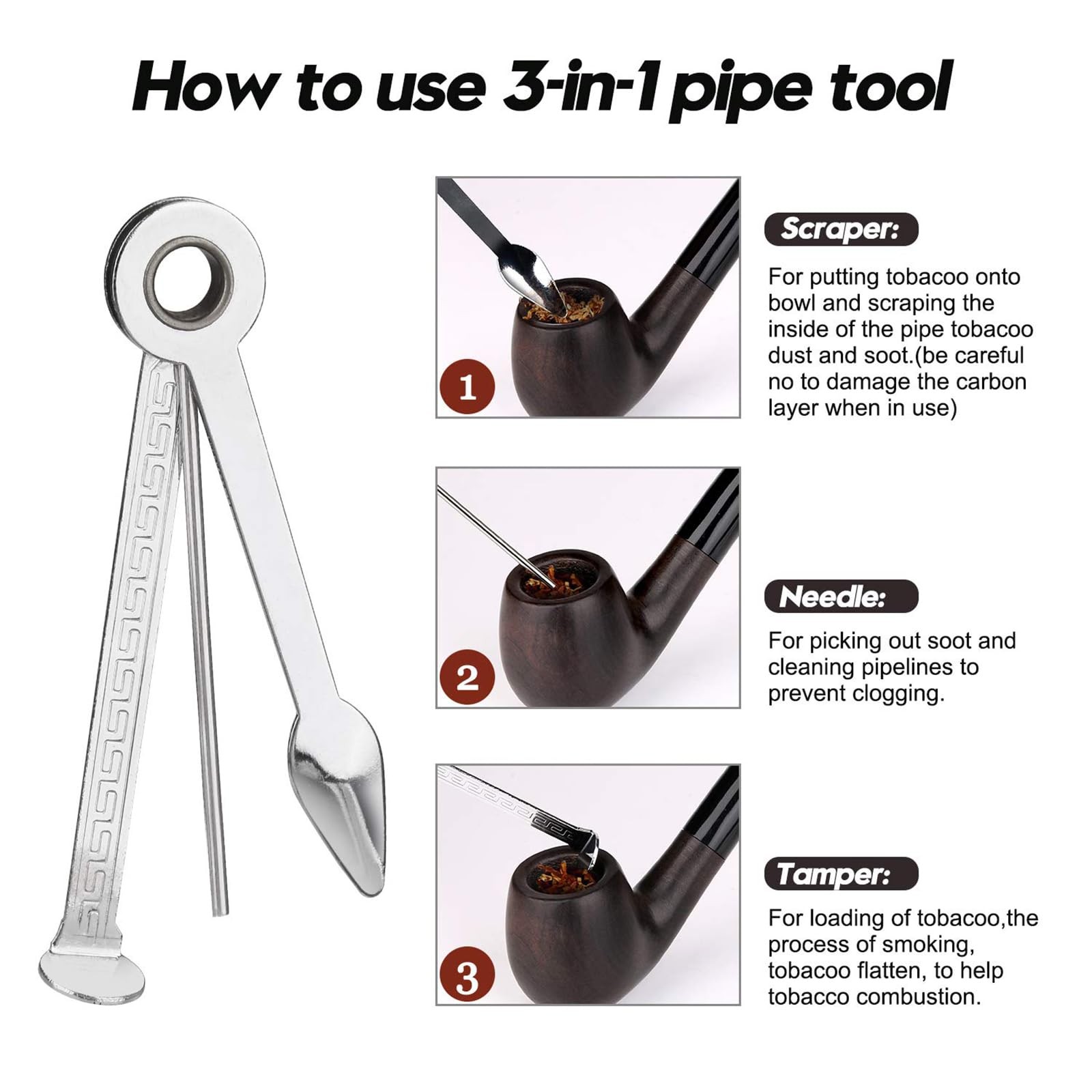 Joyoldelf Tobacco Pipe, Luxury Wooden Smoking Pipe 7 Piece Set, black/red