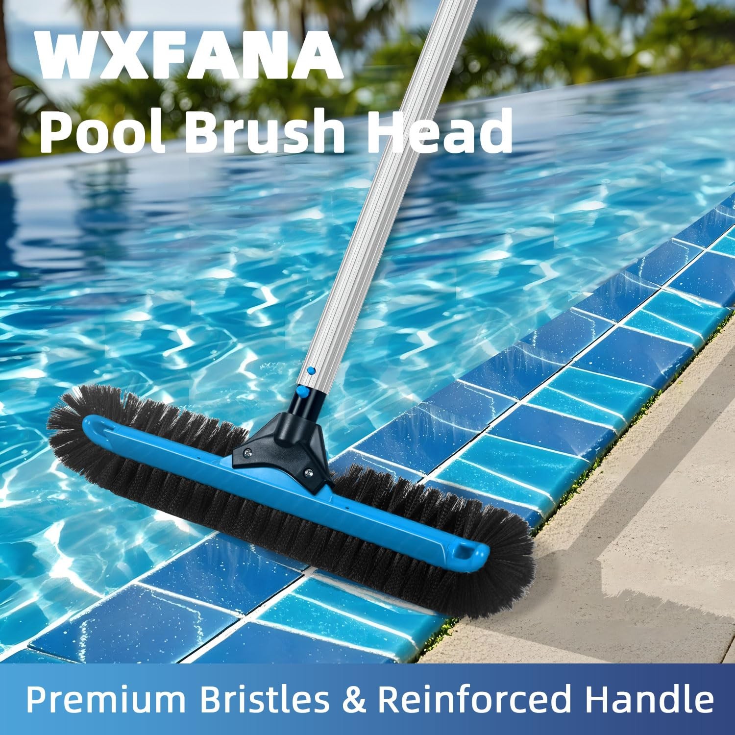 20&Prime; Wide Pool Brush Head, Heavy Duty Pool Cleaning Brush with 12-Rows Soft Br…