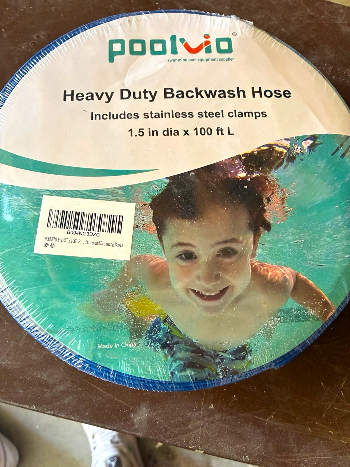 Poolvio Heavy Duty Pool Hose 1.5 in x 100 ft w/ Stainless Steel Clamps