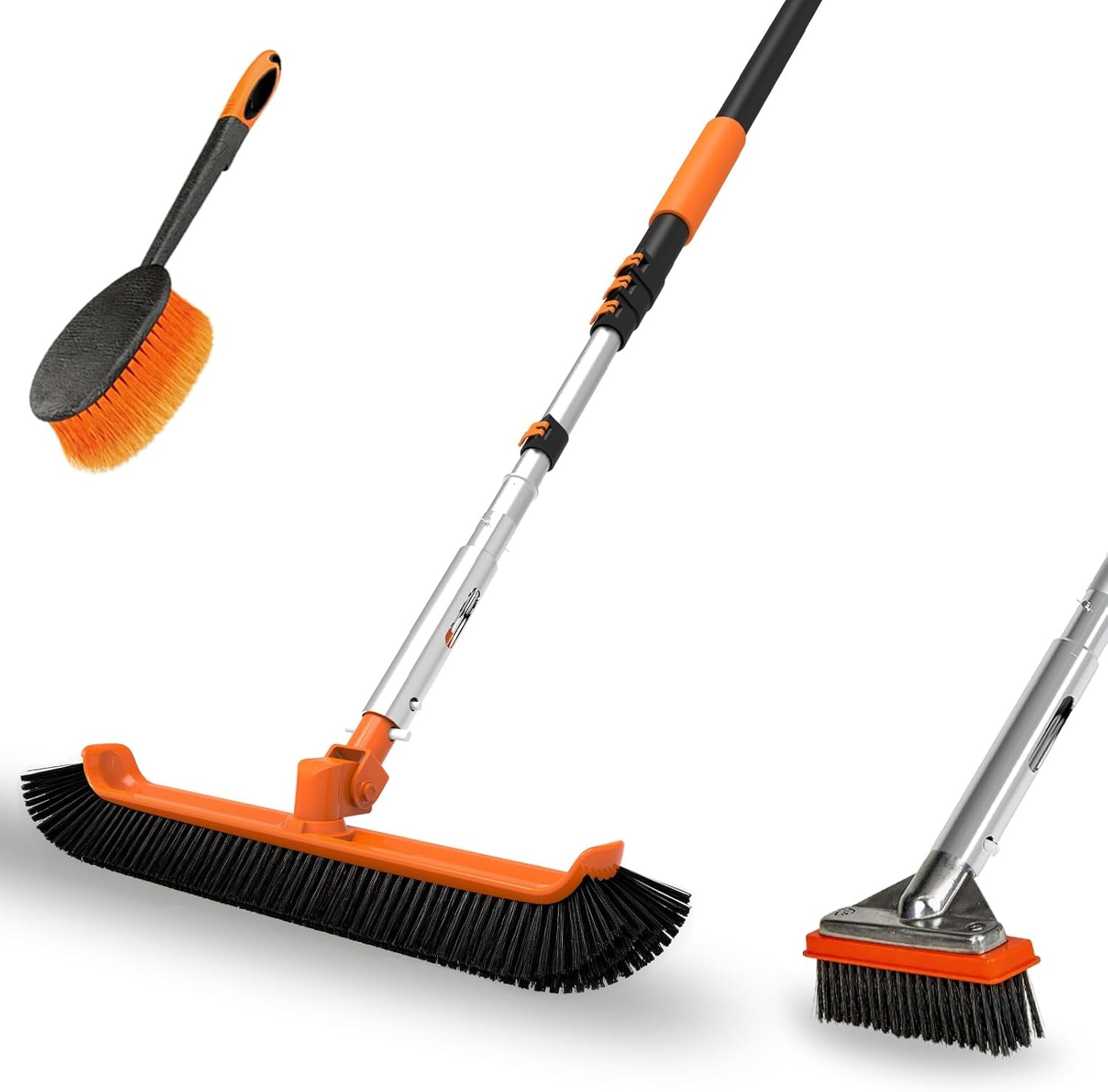 Pool Brush with 16FT Telescopic Pole Heavy Duty 18 In Rotatable Scrub Brushes