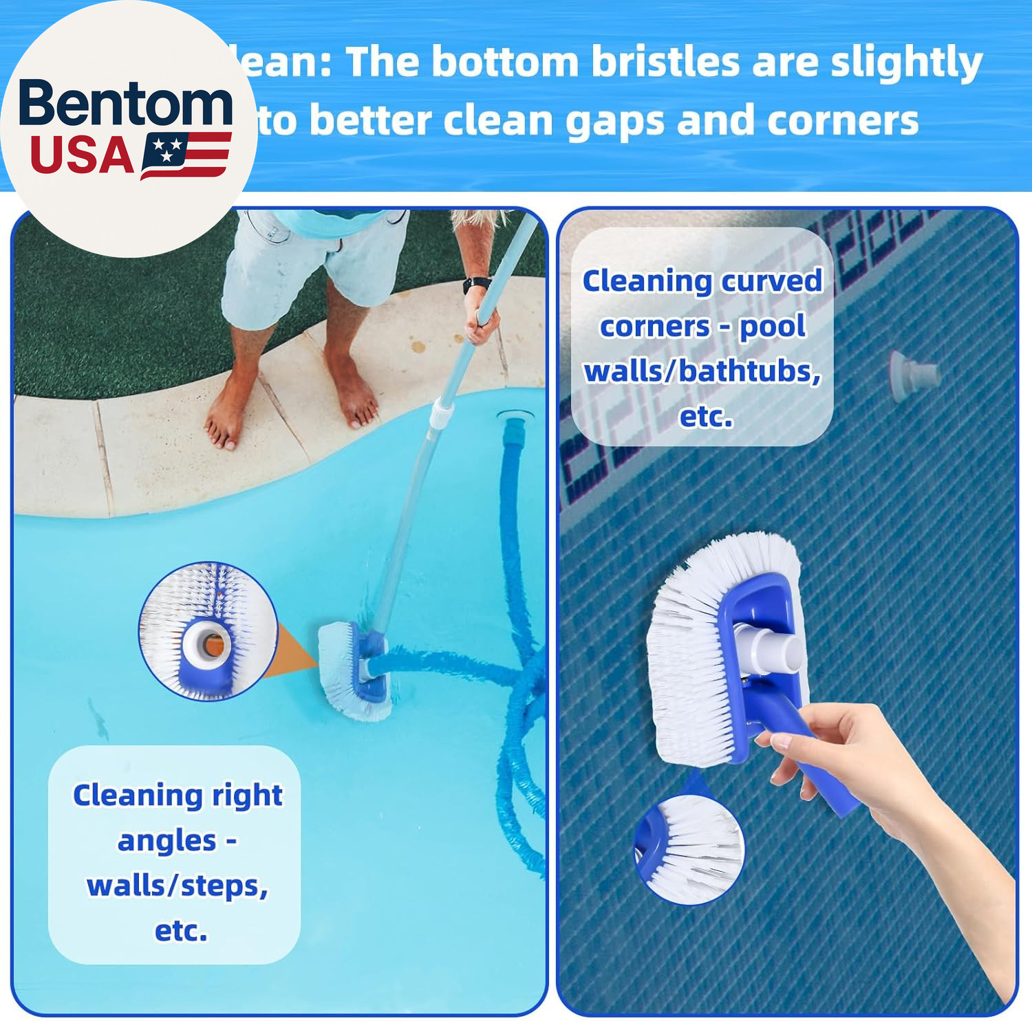 Pool Brush Head with Pool Vacuum Head for Inground & above Ground Pools, round H