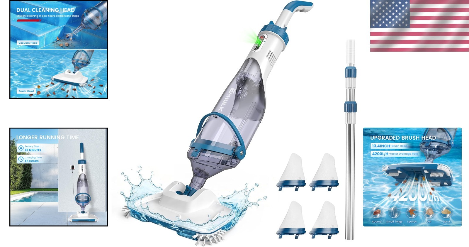 Wireless Pool Vacuum Cleaner, 18.5 GPM Suction