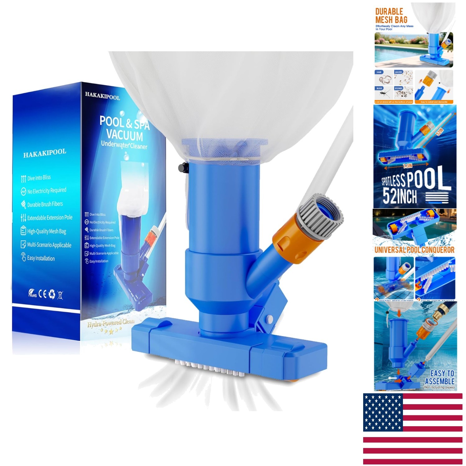 Handheld Pool Vacuum Cleaner with 52&Prime; Telescopic Pole – Sky Blue & Portable
